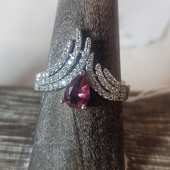Pink CZ Drop Cut Wave Wing Fashion Ring Sz 8 - Picture 1 of 2